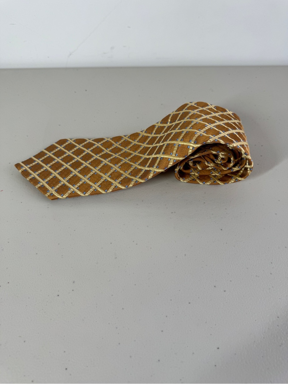 Ermenegildo Zegna Silk Necktie Gold Geometric Grid Luxury Designer Tie Classic - Picture 2 of 12